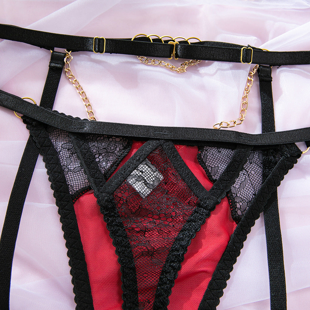 Lace Mesh Chain Sheer Bra Set