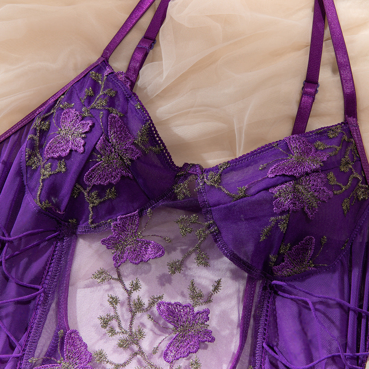 Butterfly Embroidery Slim Fit Bodysuit