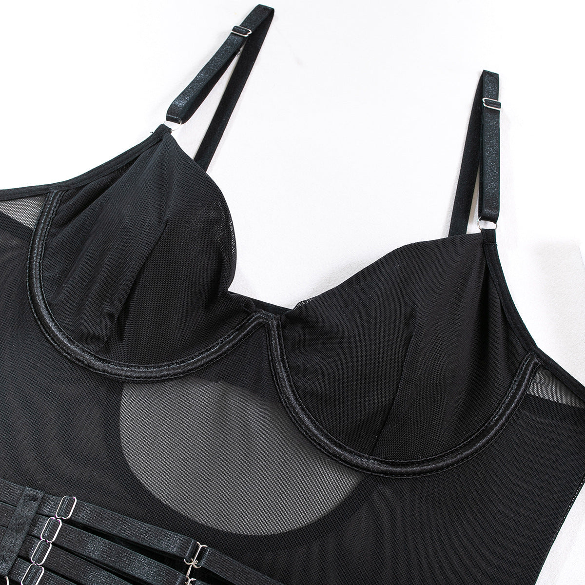 Strappy Patchwork Bodycon Gloves 3-Piece Lingerie Set