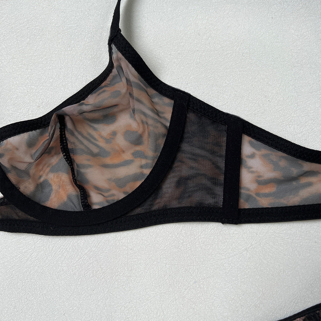 Leopard Print Sheer Mesh Bra Set – French Ultra-Thin, Anti-Sag | 4 Colors