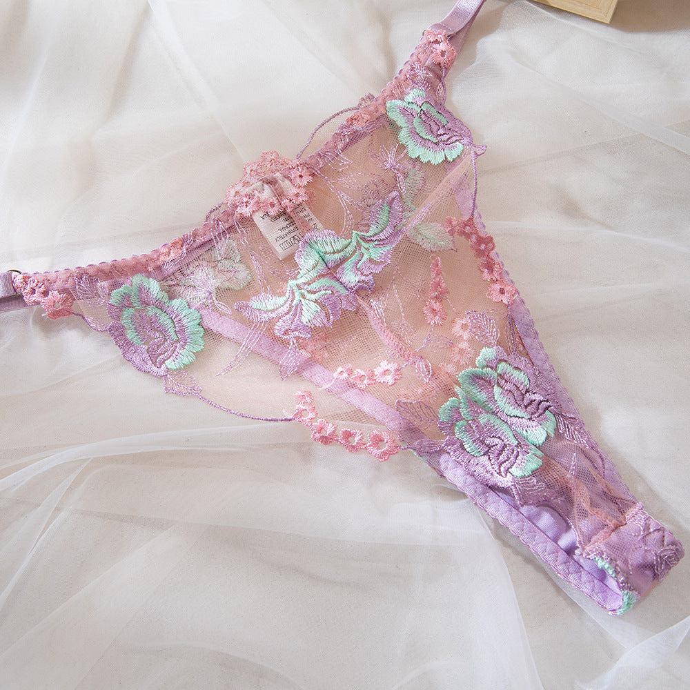 Pink Single-Layer Lace Embroidery Underwire Lift Bra Set