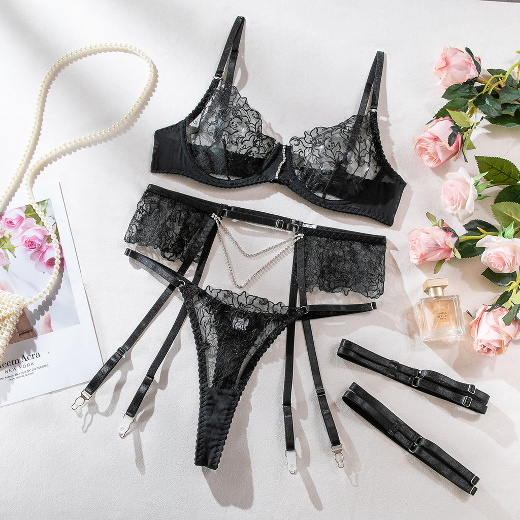 Enchanted Embroidery Chain Sheer Lingerie Set