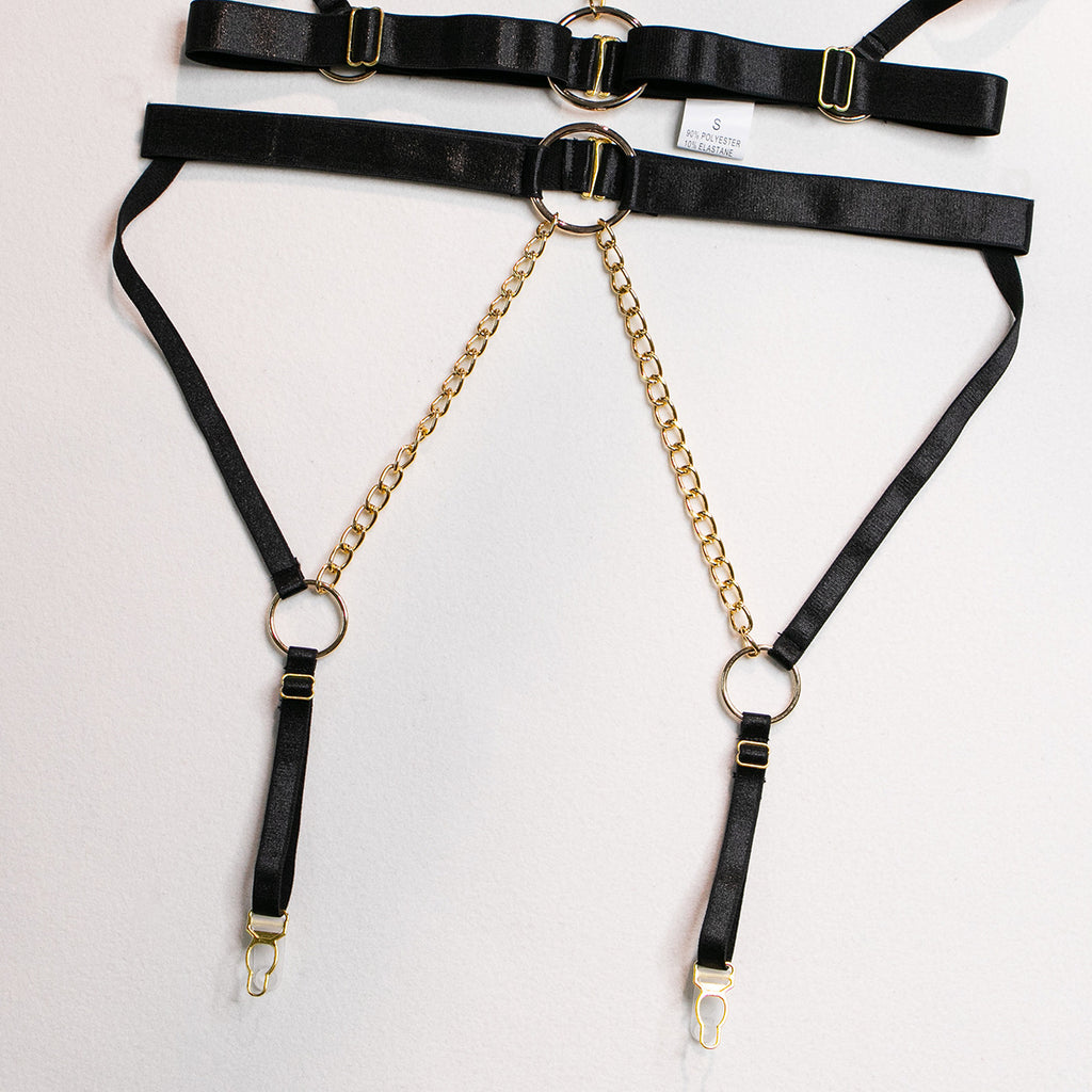 Leather Chain Halter Waist Seal Lingerie Set