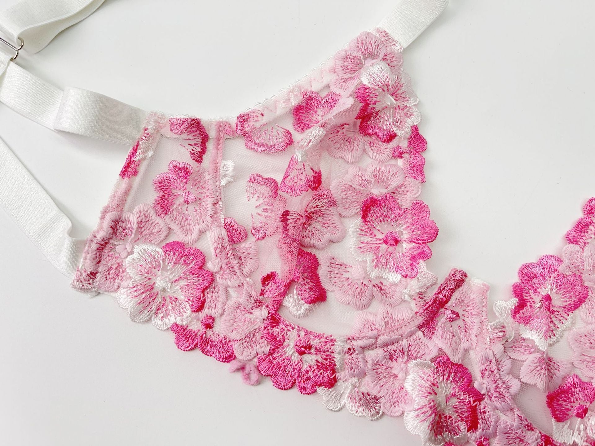 Embroidery Print Lace Bra Set – Sheer, Supportive, Full Coverage