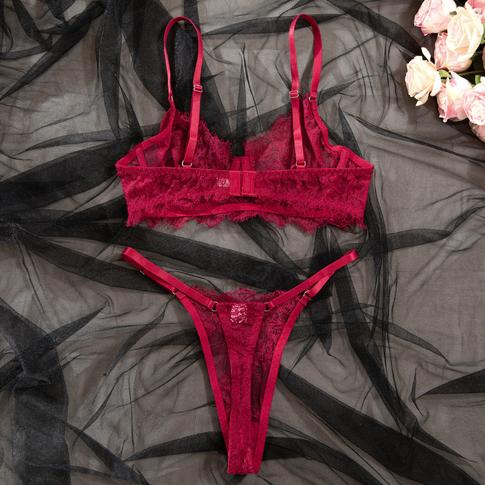 Burgundy Lightweight Lace Breathable Lift Minimizing Bra Set