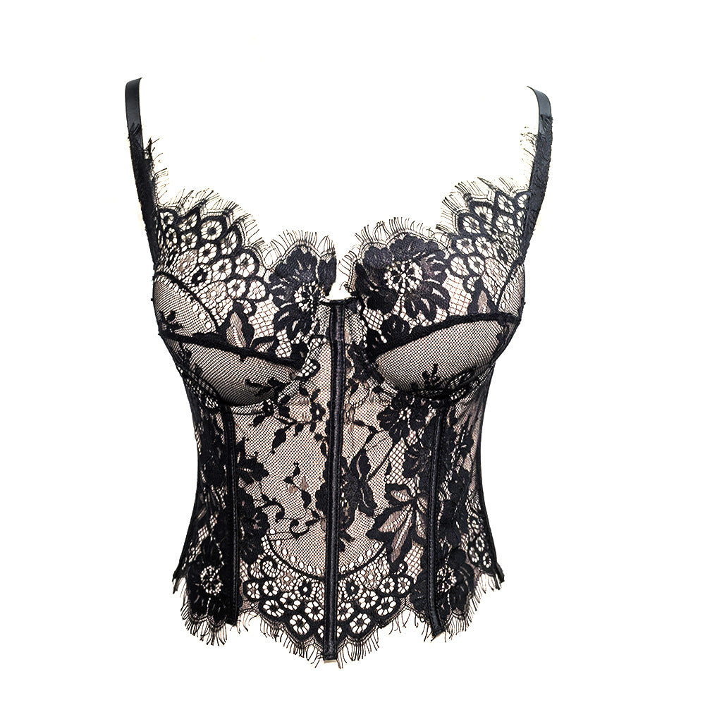 Hollow Cutout Lace Fishbone Corset Bra