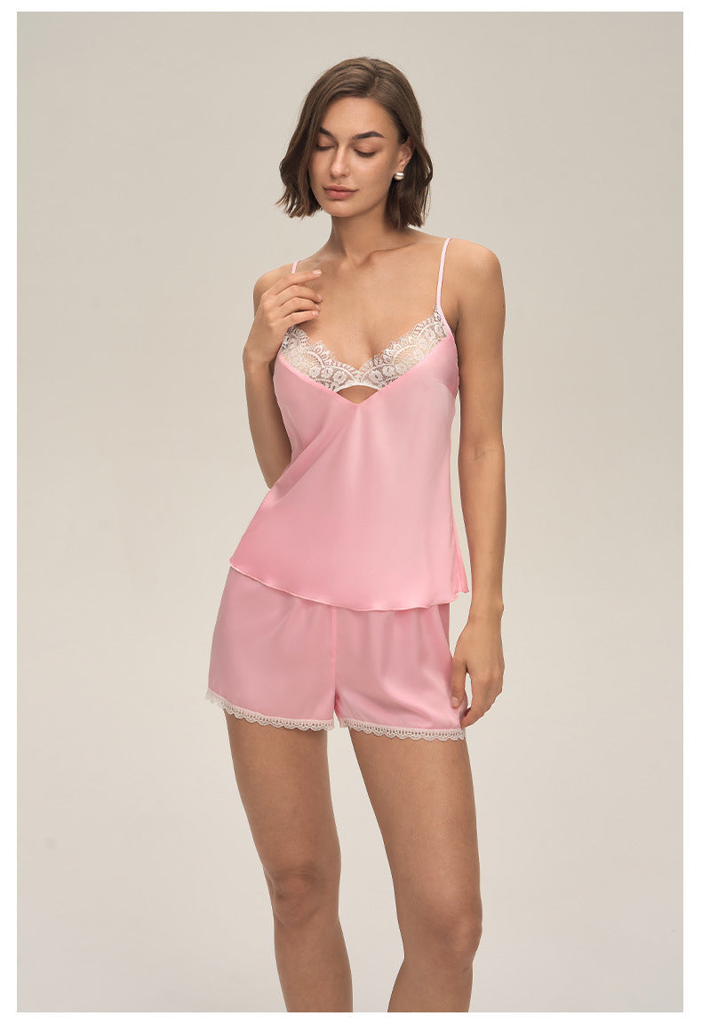 Lace Spaghetti Strap Shorts Loungewear Set — Casual & Comfortable Homewear