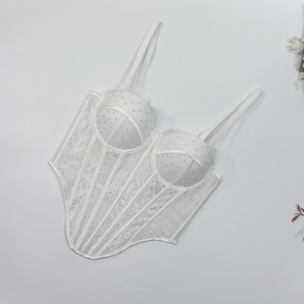 Rhinestone Lace Fishbone Corset Bra