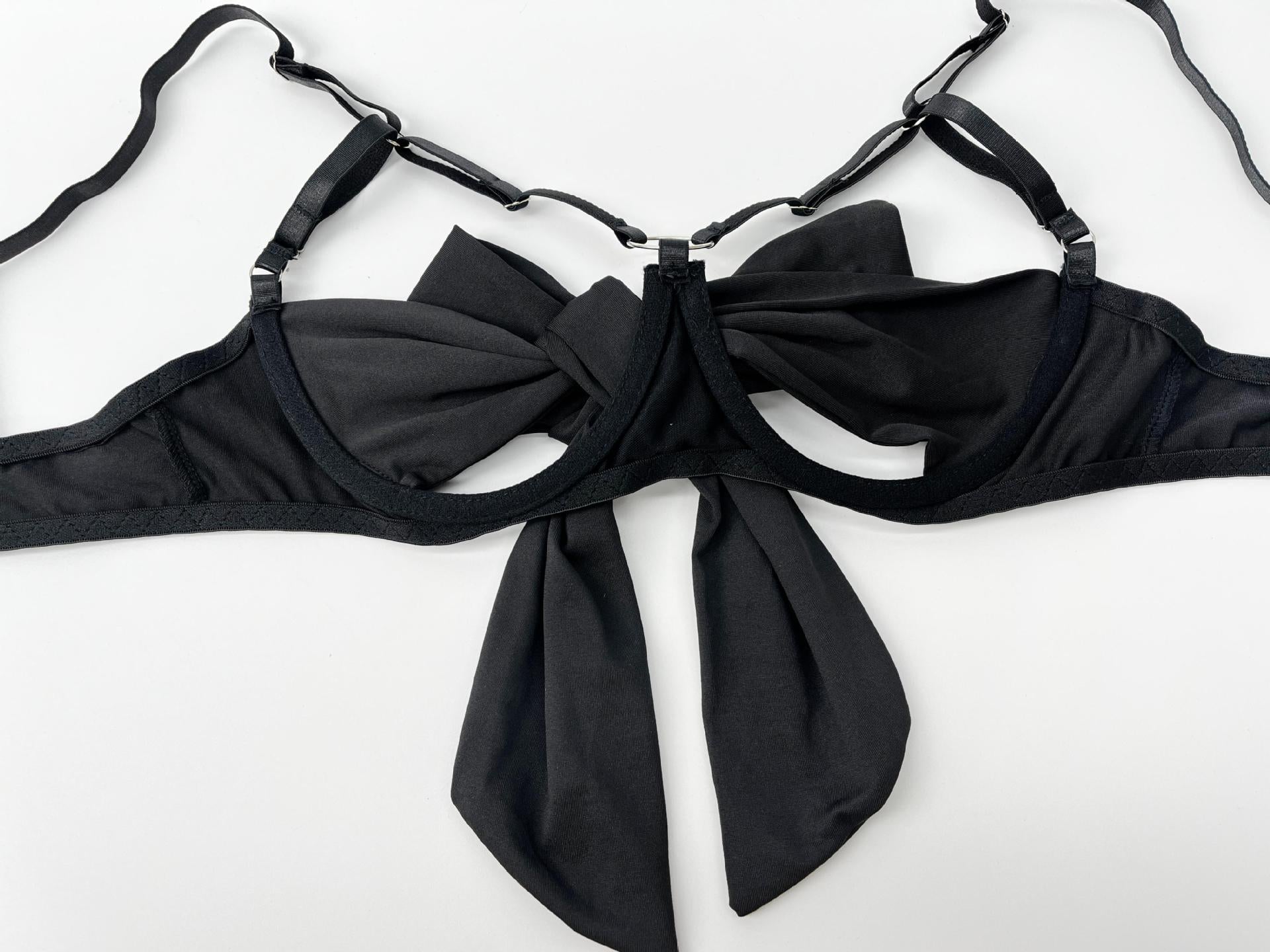 Bow Hollow Strap Lingerie Set – Ultra-Thin, with Leg Socks & Gloves