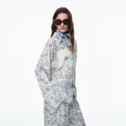 Coconut Grove Print Embroidery Long Sleeve Pajama Set | Spring & Autumn Loungewear – Luxury Lingerie – Sheer Secret