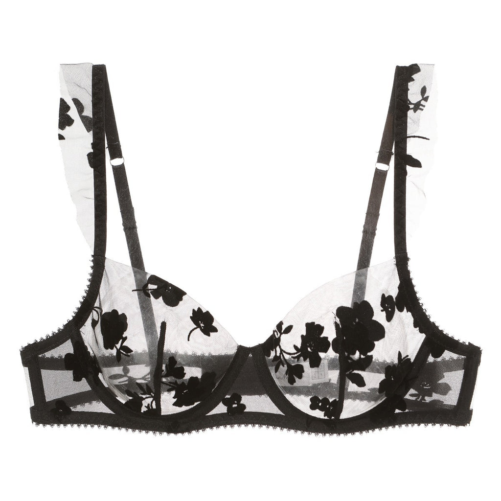 French Lace Embroidered Bra Set – Minimizing & Anti-Sag with Sheer Cups