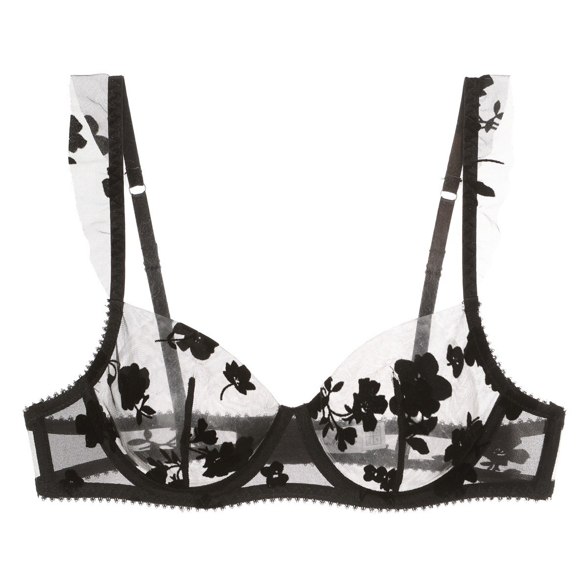 French Lace Embroidered Bra Set – Minimizing & Anti-Sag with Sheer Cups