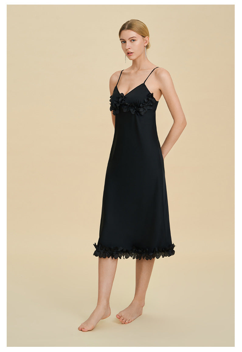 French Petal Satin Spaghetti Strap Nightdress — Luxury Sleepwear