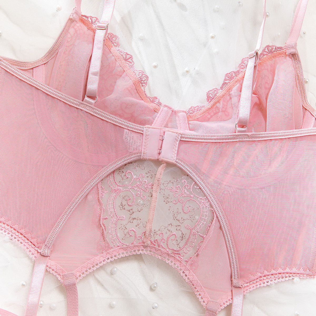 Pink Embroidered Underwire Lingerie Set