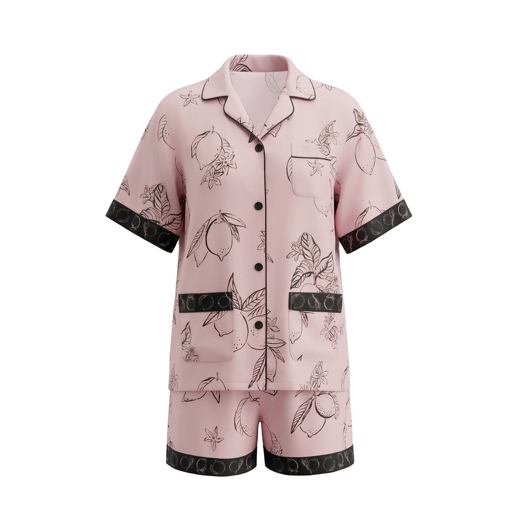 Lemon Print Short Sleeve Pajama Set | High-End Summer Loungewear