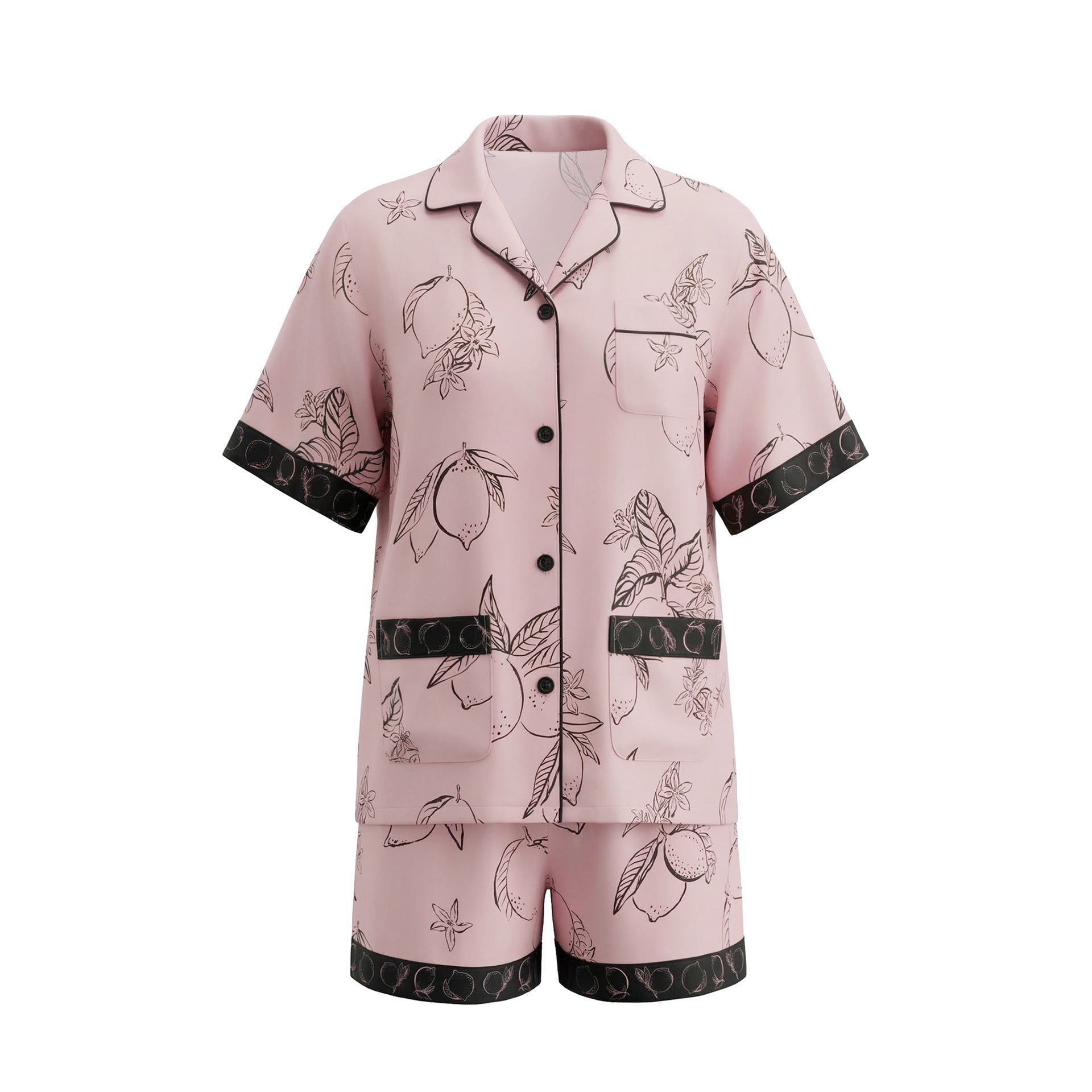 Lemon Print Short Sleeve Pajama Set | High-End Summer Loungewear