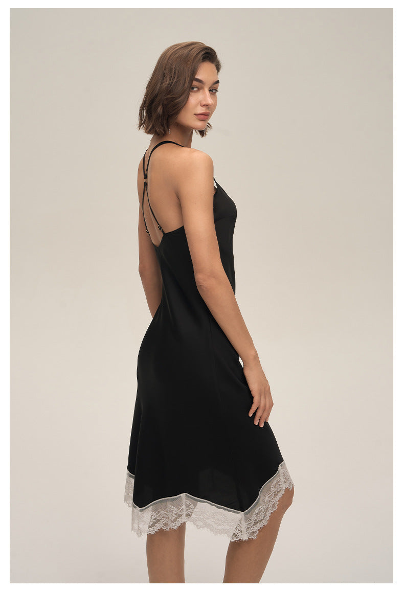 Satin Lace Backless Spaghetti Strap Maxi Slip Dress — Sexy Sleepwear