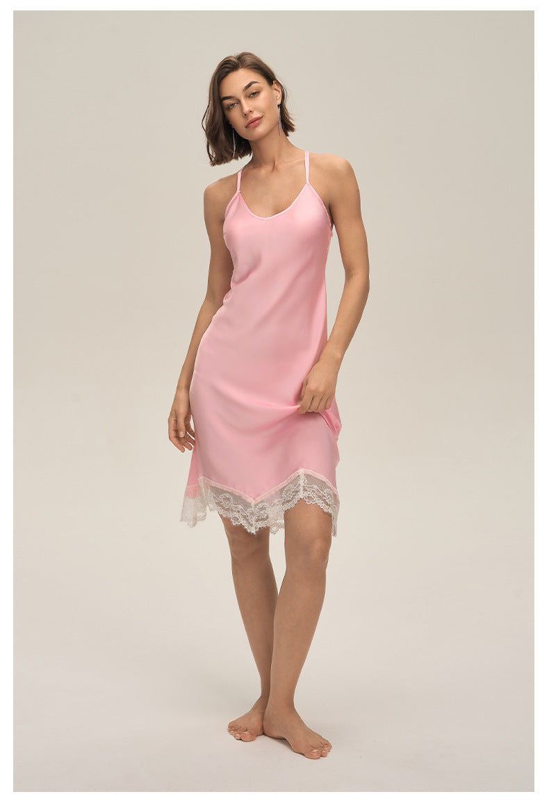 Satin Lace Backless Spaghetti Strap Maxi Slip Dress — Sexy Sleepwear