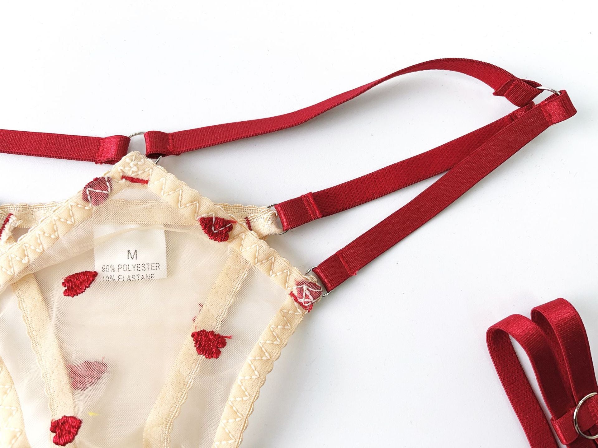 Milk Silk & Mesh Love Embroidery Lingerie Set | Five-Piece Contrast