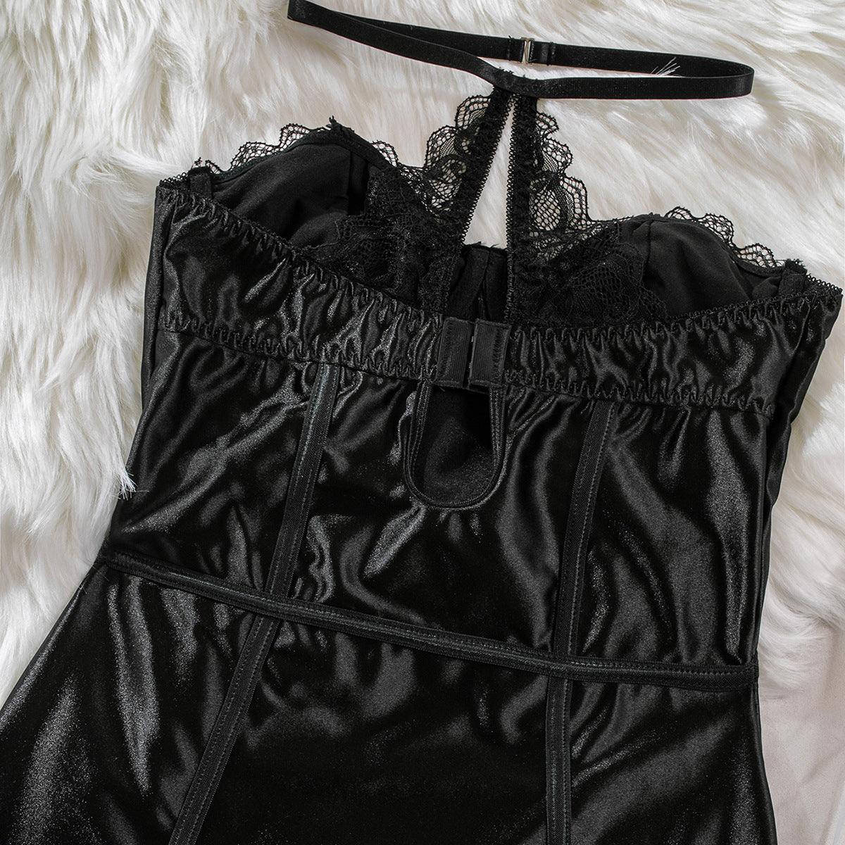Lace Halter Underwire Gathering Bodysuit