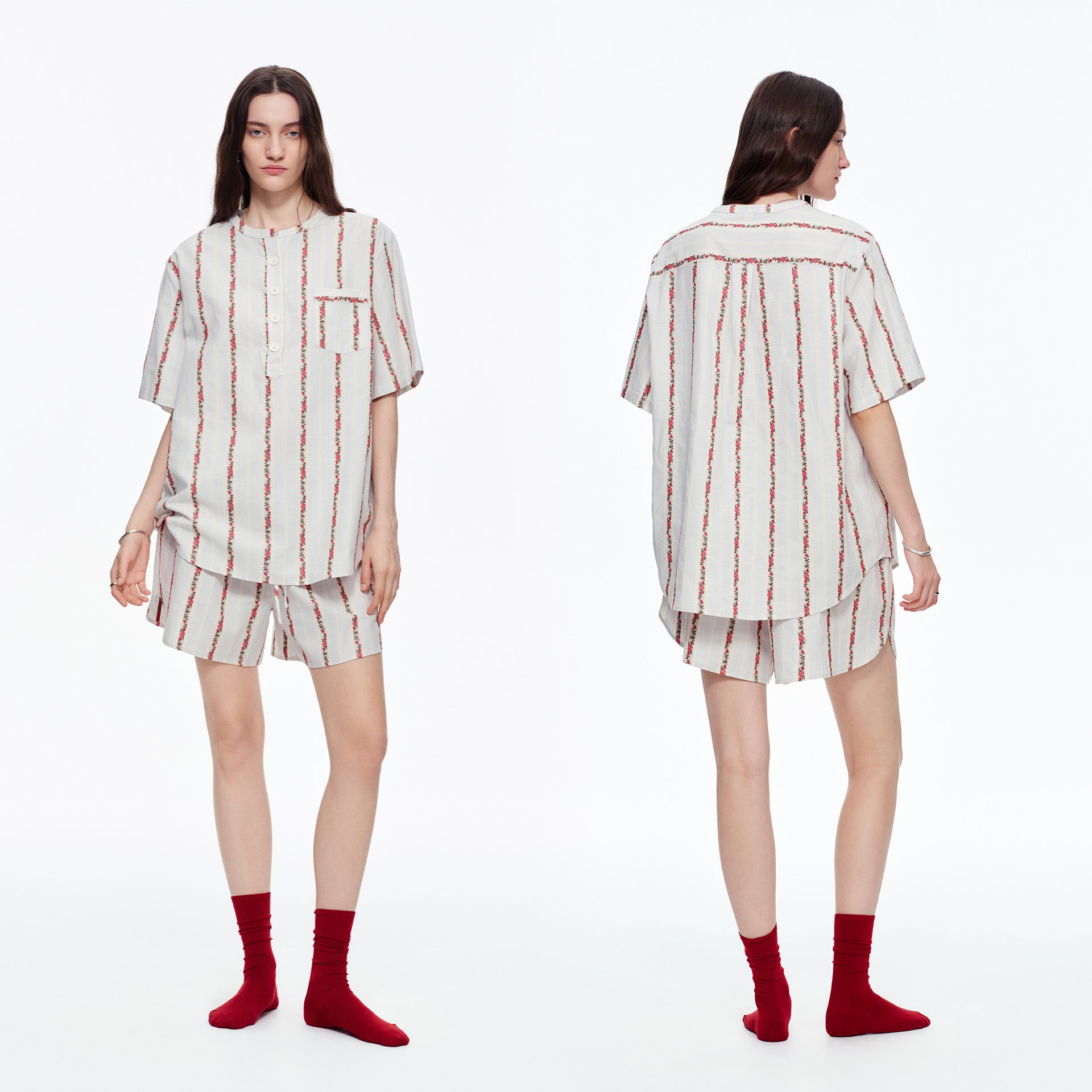 Pure Cotton Rose Stripe Short Sleeve Pajama Set | Sweet Summer Loungewear