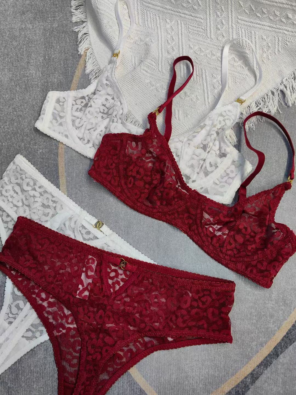 French Jacquard Lace Bra Set – Sheer, Anti-Sag, Full Coverage
