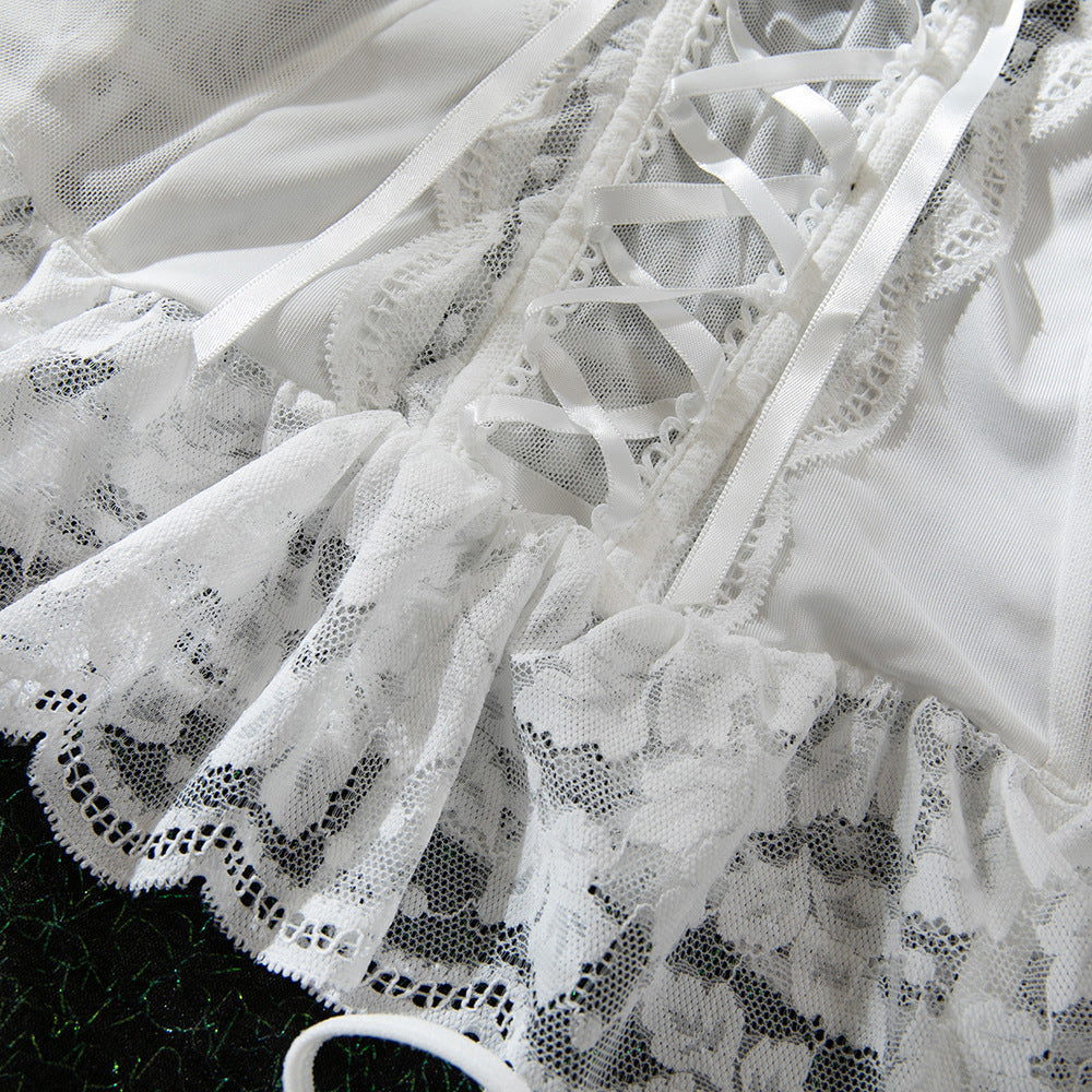 White Lace Bridal Bandeau Corset Lingerie Set