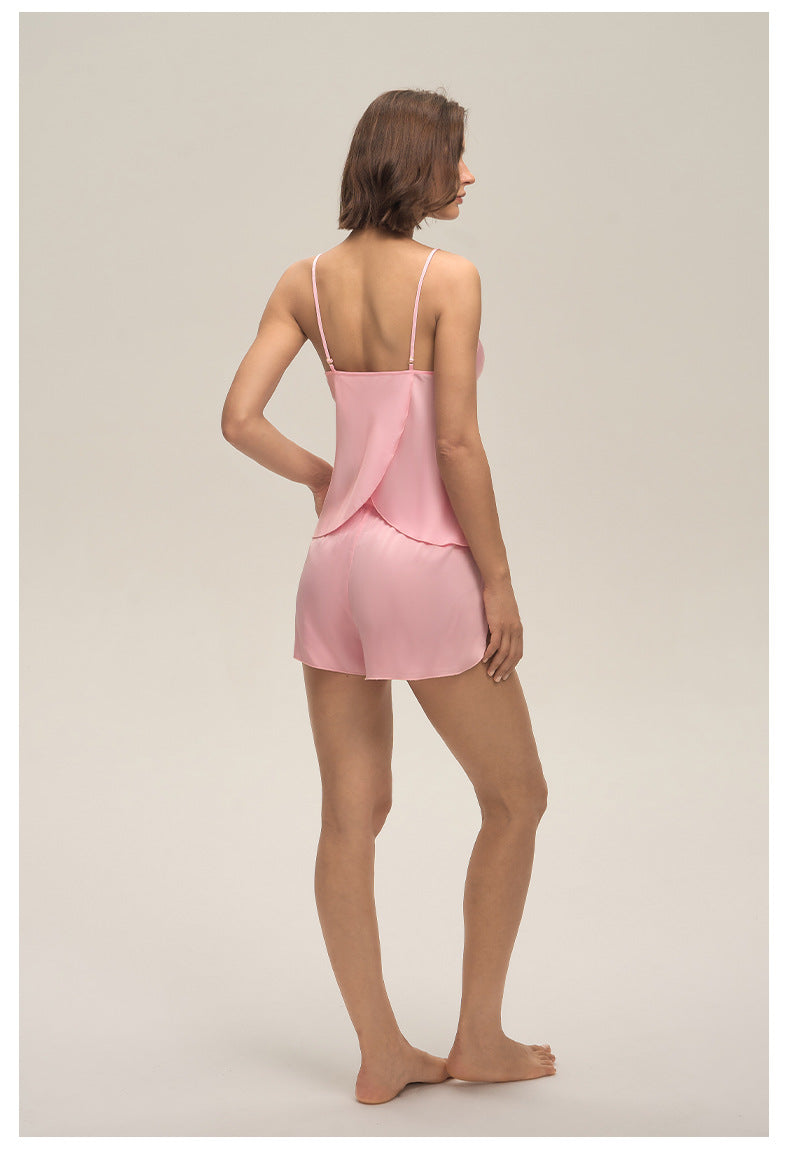 Swing Collar Spaghetti Strap Shorts Loungewear Set — Casual Homewear