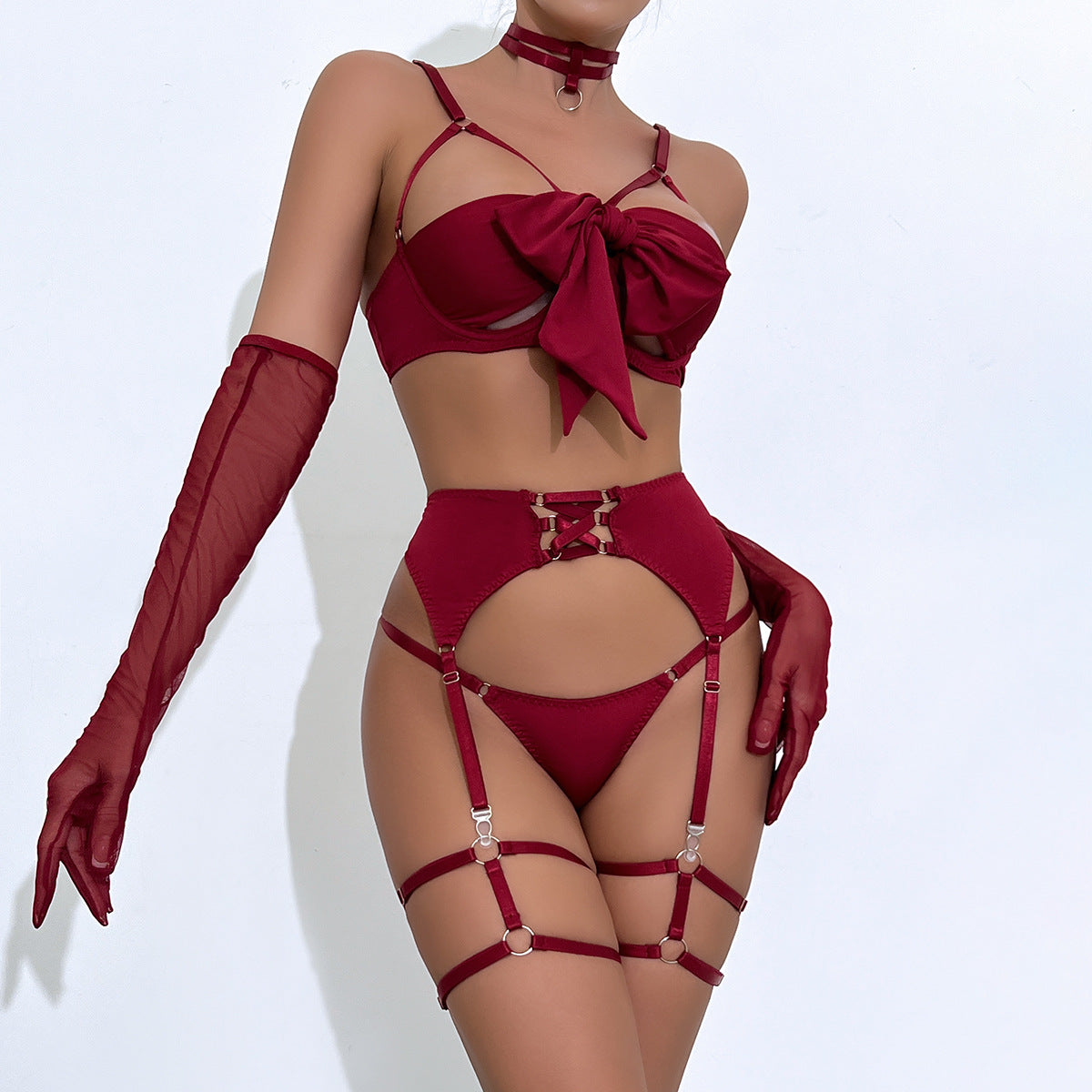Temptress Garter Hollow Lingerie Four-Piece Set