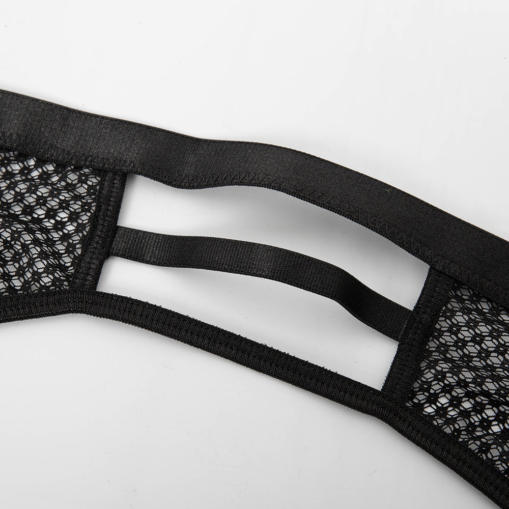 Sheer Mesh Sexy Five-Piece Lingerie Set with Stockings