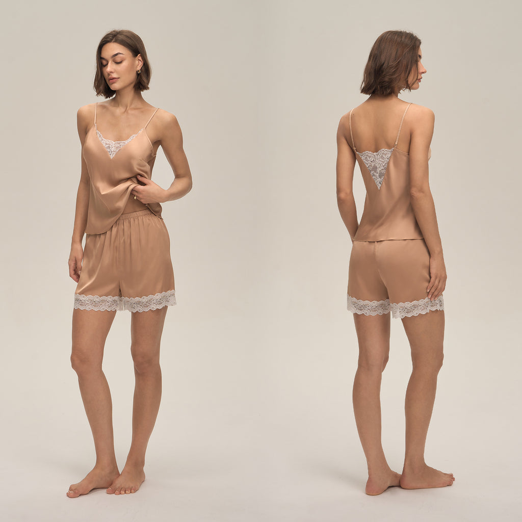 Lace Spliced Spaghetti Strap Shorts Pajama Set — Sexy Summer Loungewear