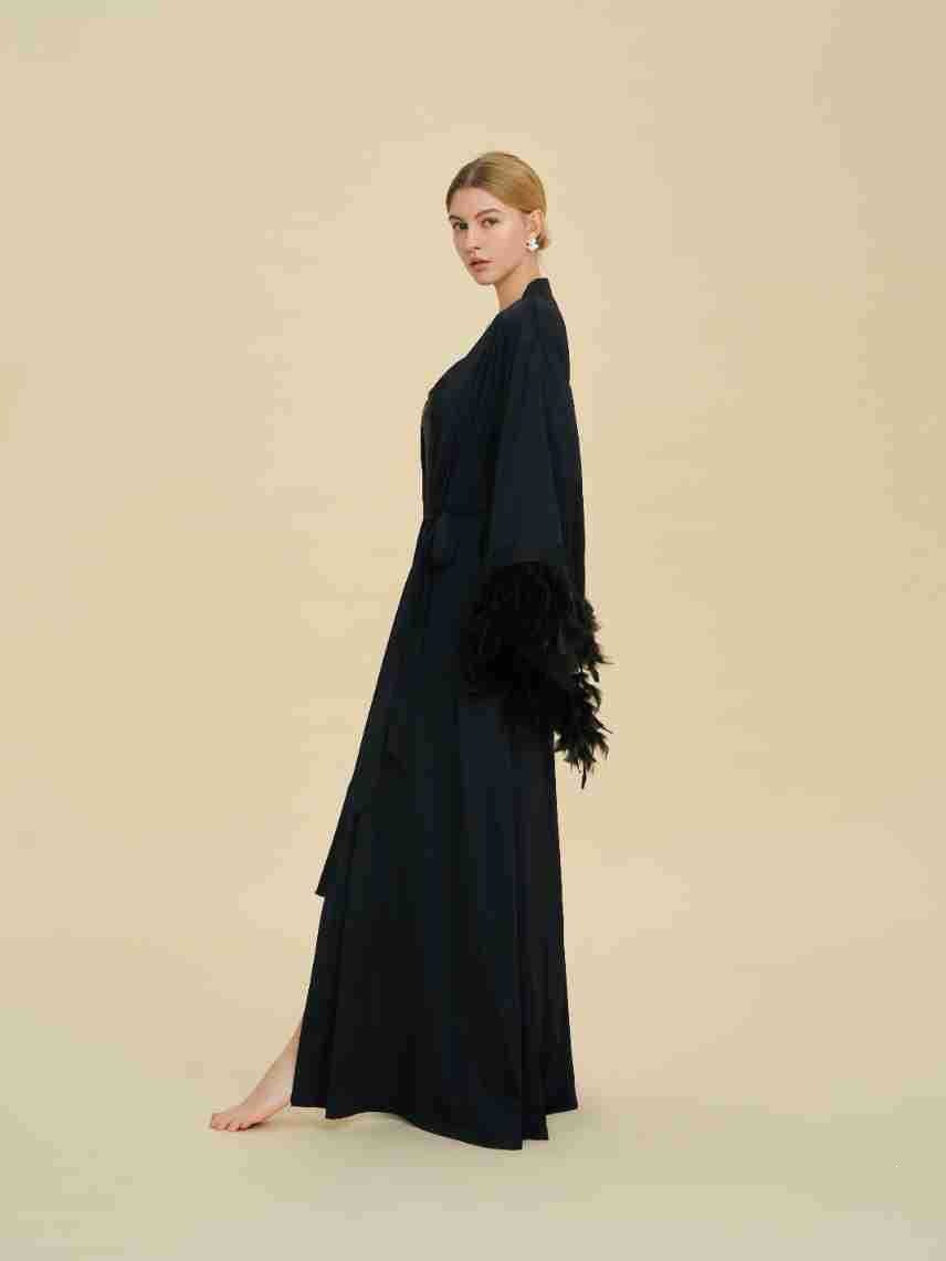 French Feather Trim Luxury Robe | Bridal & Bridesmaid Morning Gown