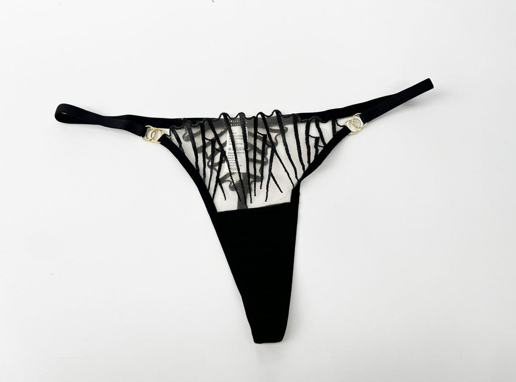Mesh Embroidery Hollow Bra Set – Sheer, Full Coverage, with Thong