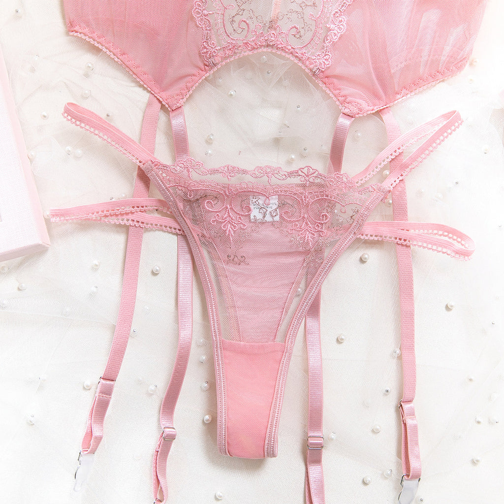 Pink Embroidered Underwire Lingerie Set
