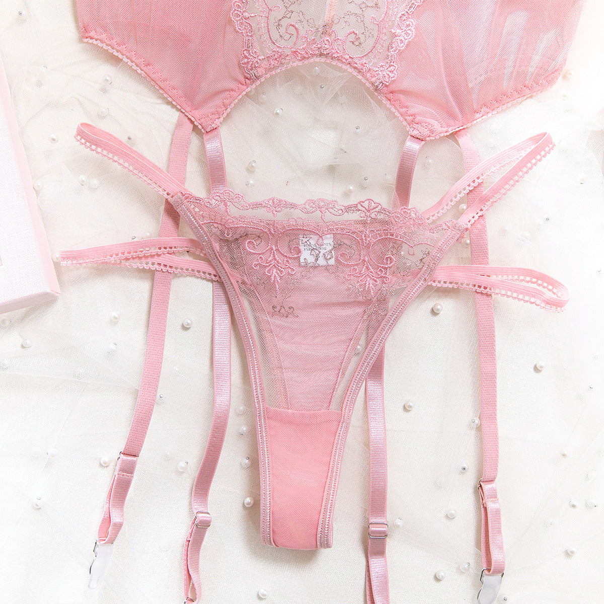Pink Embroidered Underwire Lingerie Set