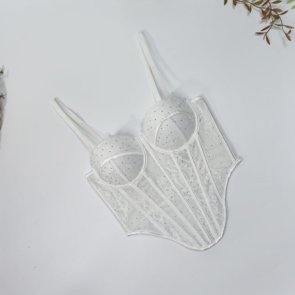 Rhinestone Lace Fishbone Corset Bra
