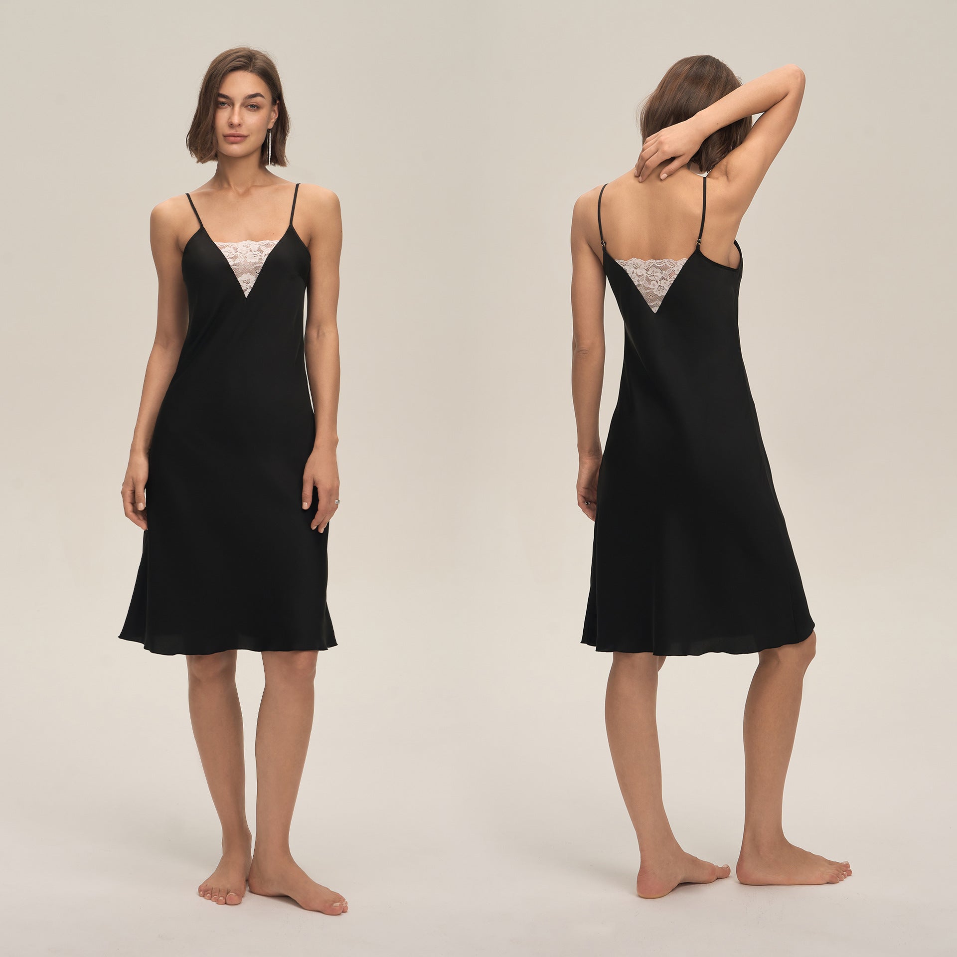 Satin Chiffon Lace Halter Slip Dress — Sexy Summer Sleepwear