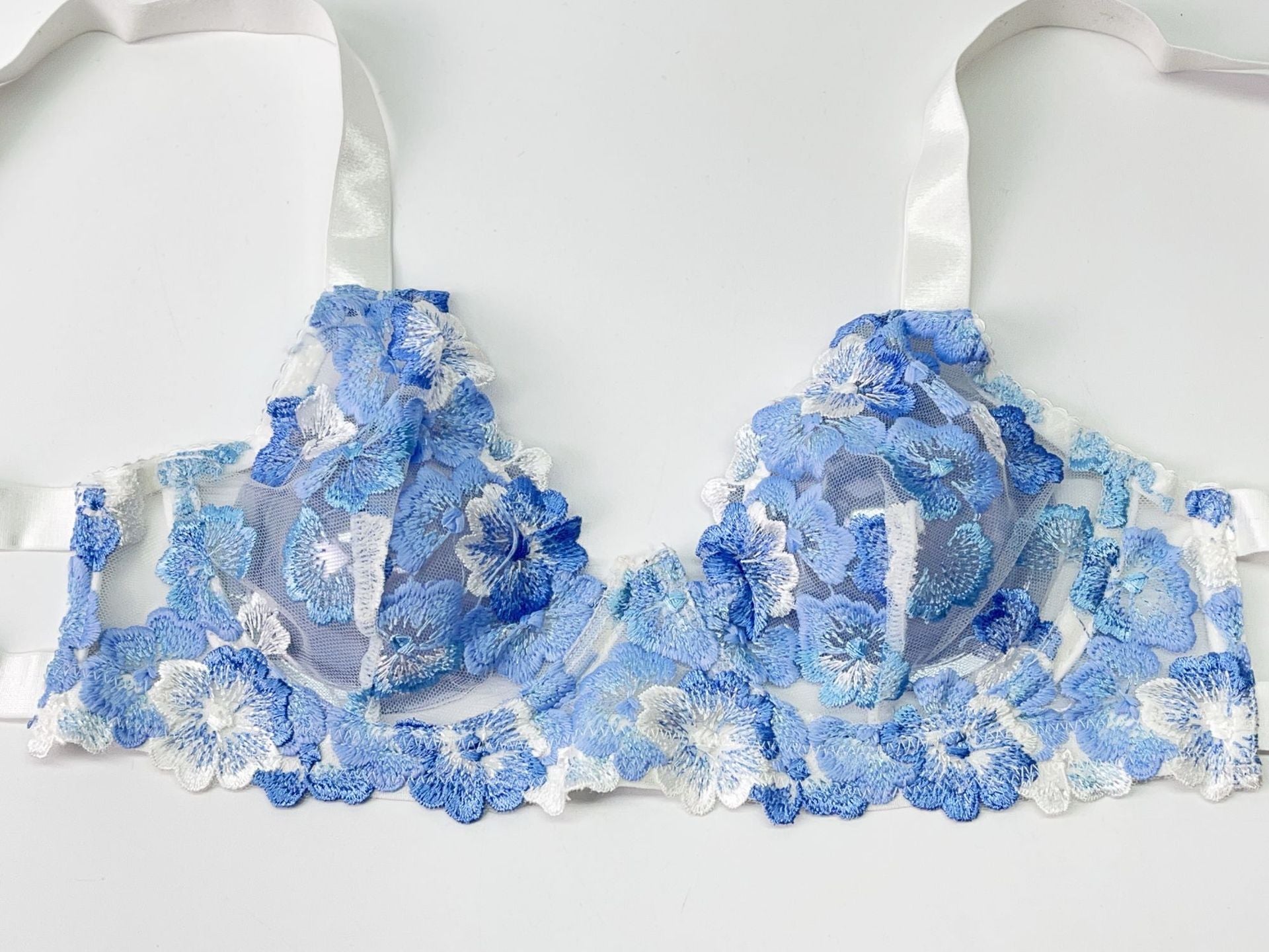 Embroidery Print Lace Bra Set – Sheer, Supportive, Full Coverage