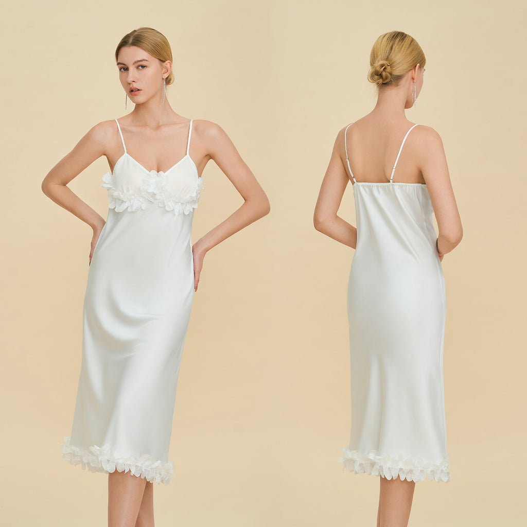 French Petal Satin Spaghetti Strap Nightdress — Luxury Sleepwear