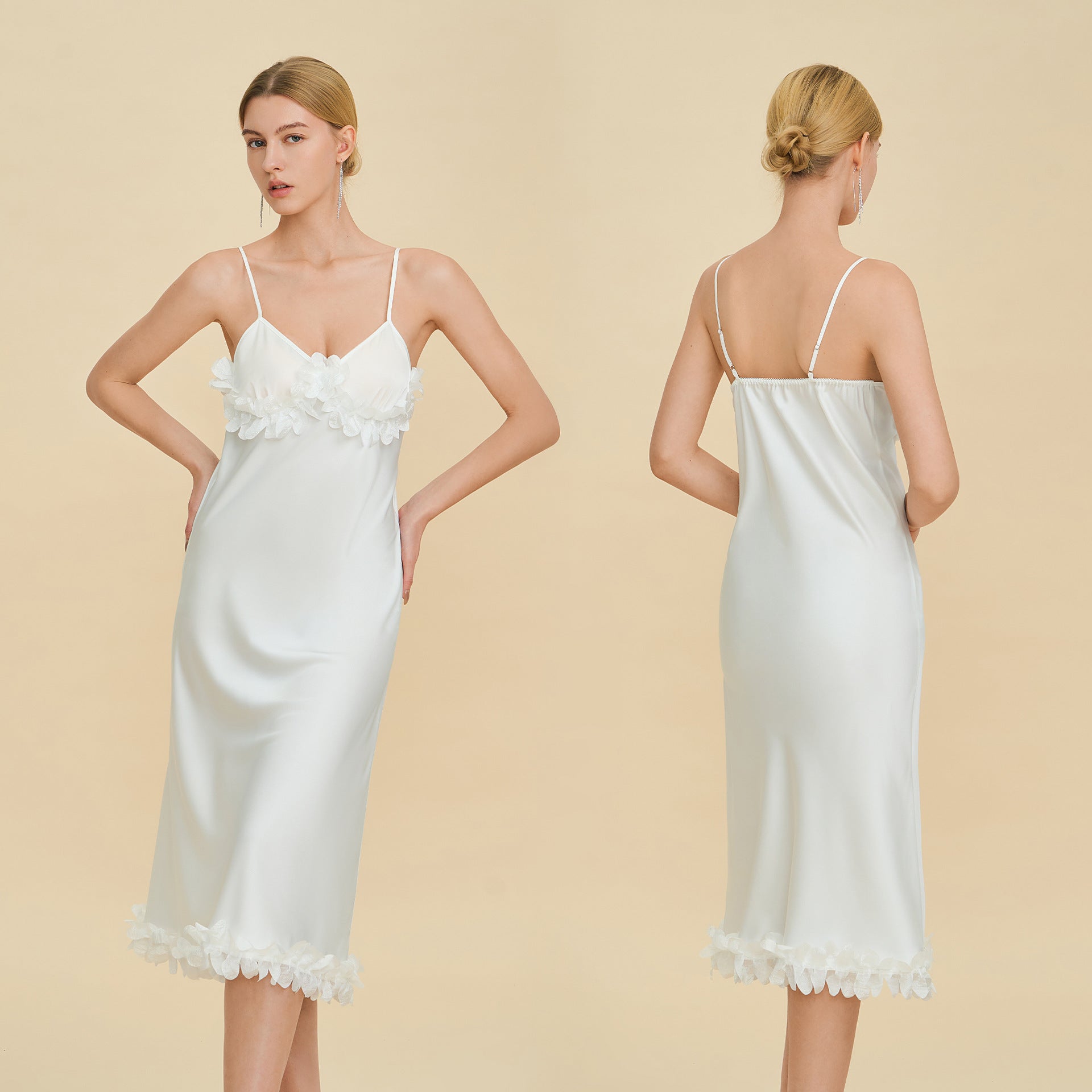 French Petal Satin Spaghetti Strap Nightdress — Luxury Sleepwear