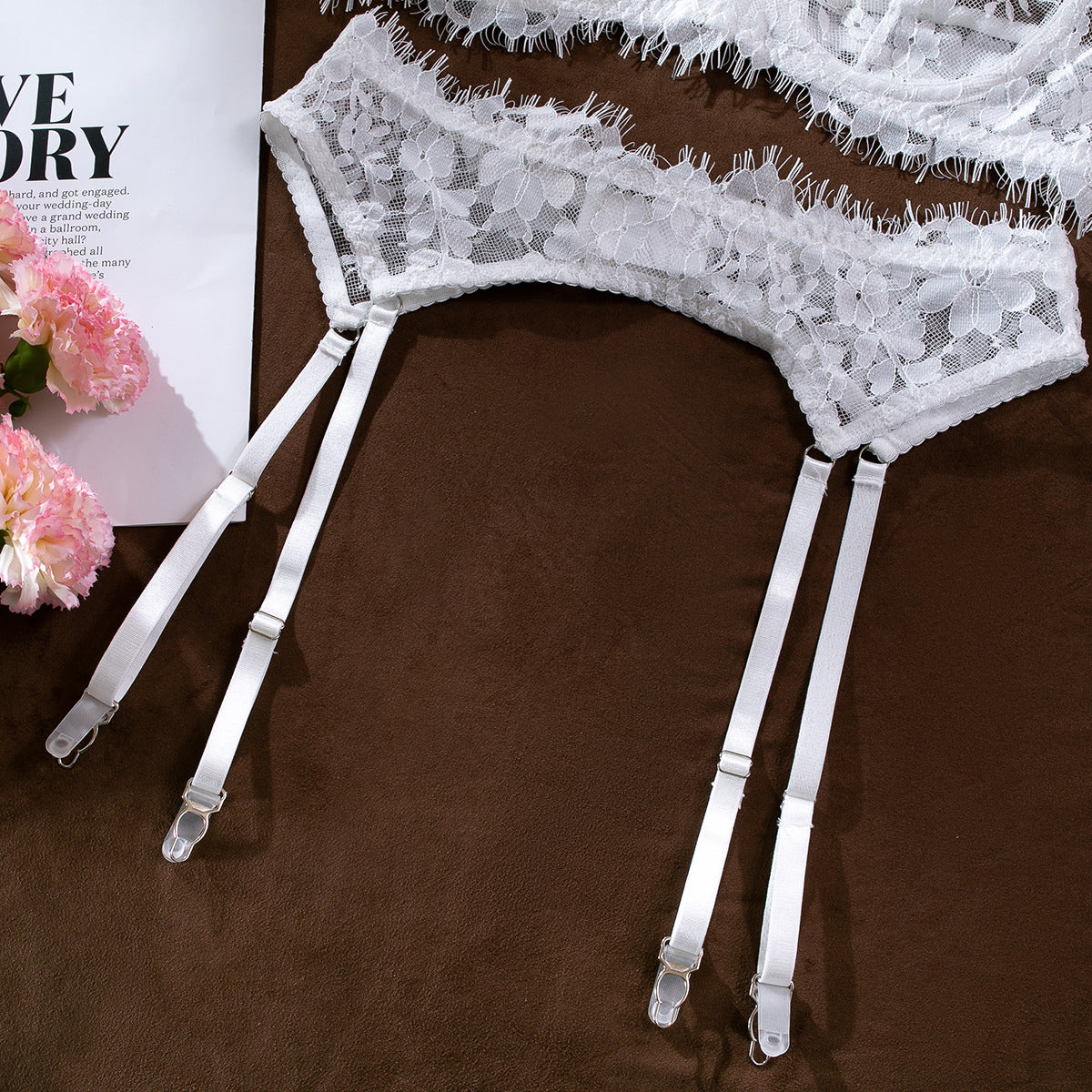 Embroidered Sheer Four-Piece Lingerie Set