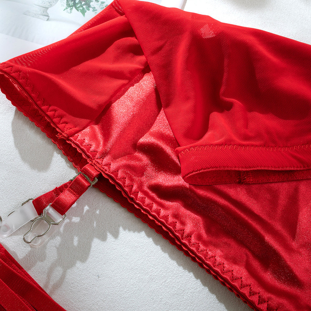 Satin Fringe Gathering Four-Piece Lingerie Set