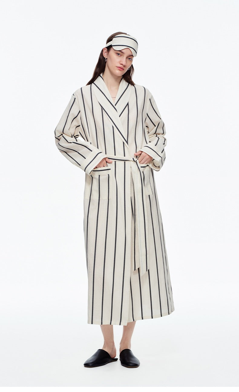 Yarn-Dyed Stripe Long Robe | Classic Cotton-Feel Loungewear