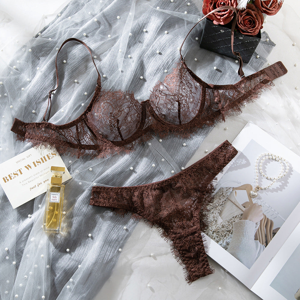 French Sheer Lace Gathering Lingerie Set
