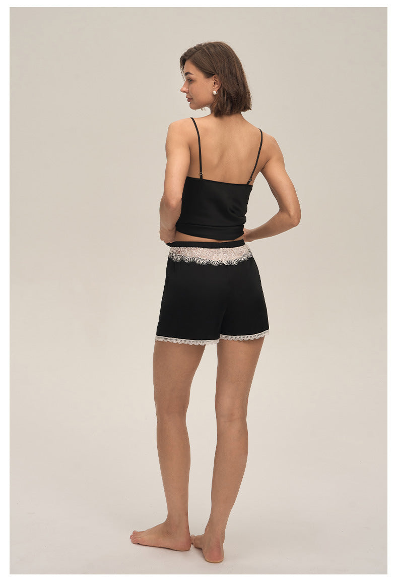 Lace Spaghetti Strap Shorts Loungewear Set — Casual & Comfortable Homewear