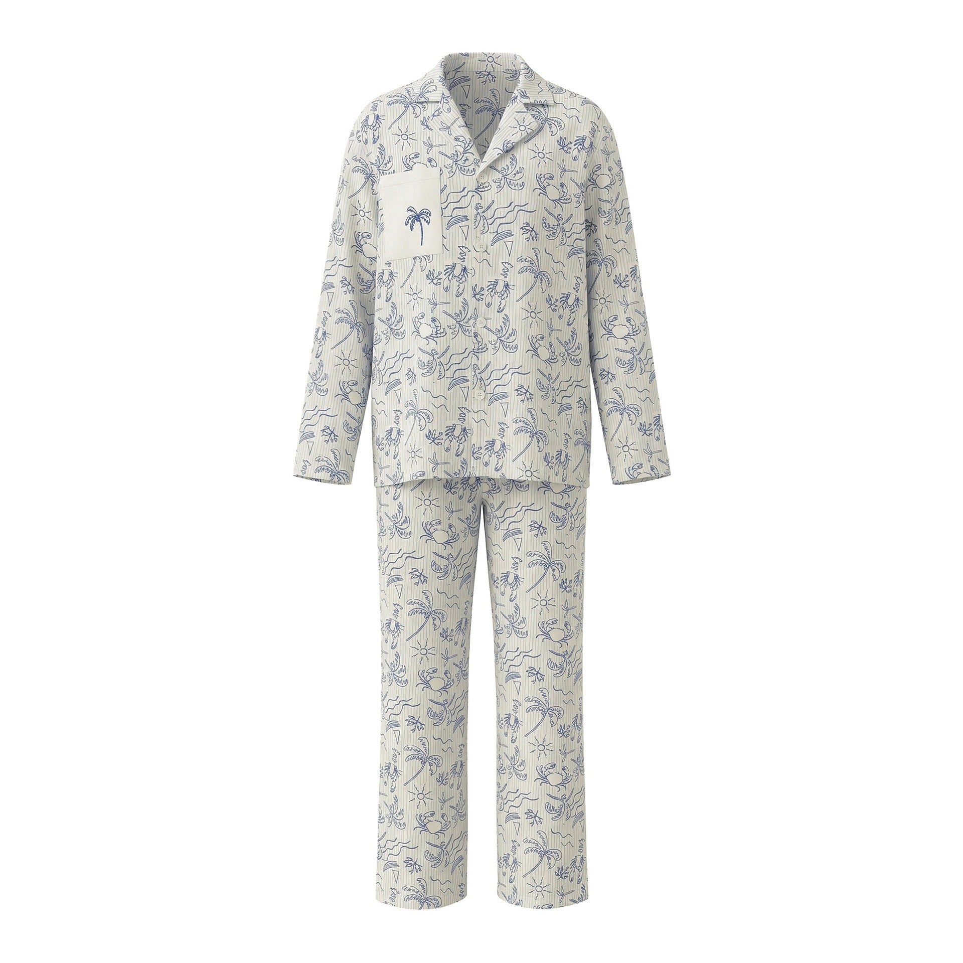 Coconut Grove Print Embroidery Long Sleeve Pajama Set | Spring & Autumn Loungewear