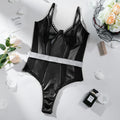 Black Leather Mesh Splice Body Sculpting Lift Sexy Bodysuit