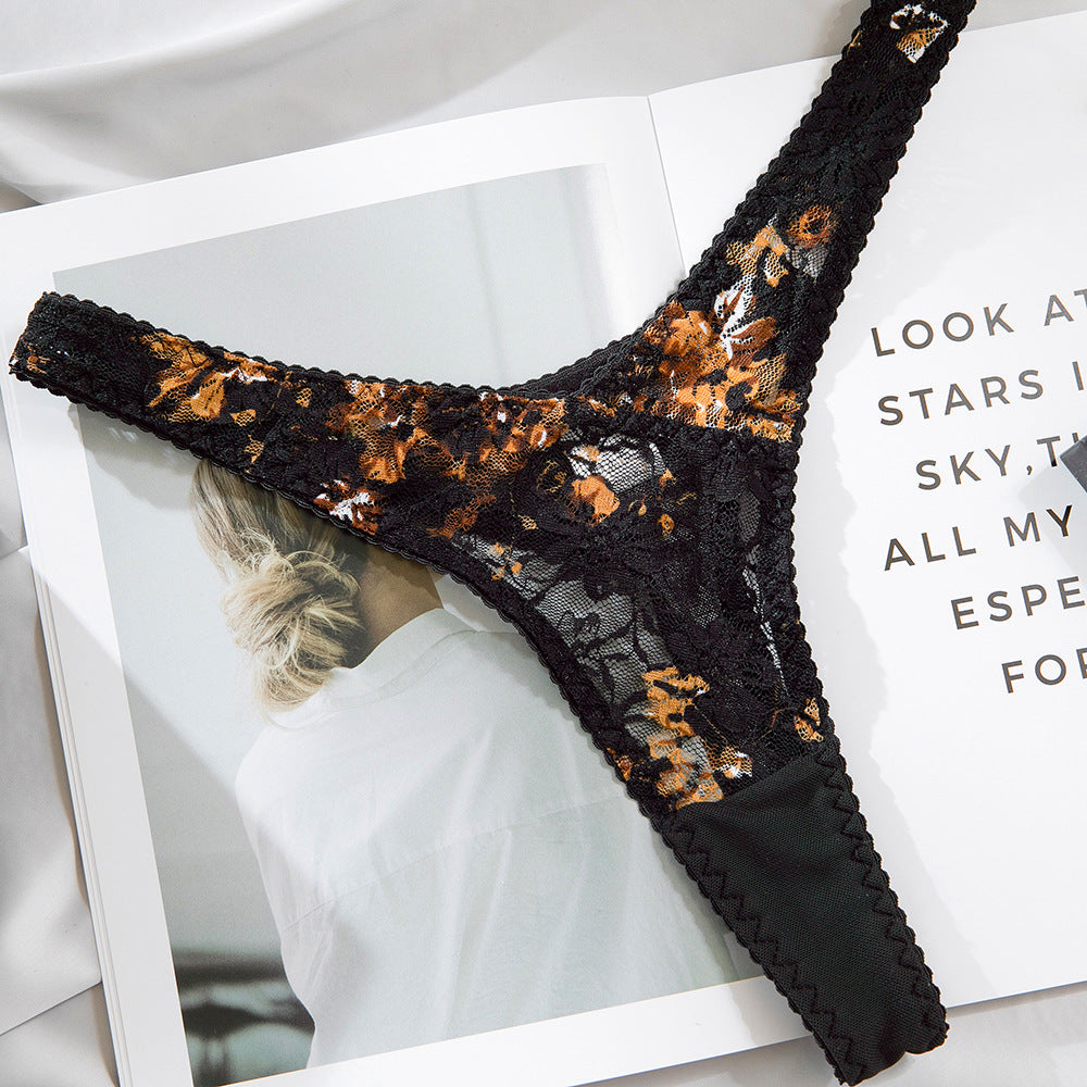 Lace Print Contrast Underwire Gathering Bra Set