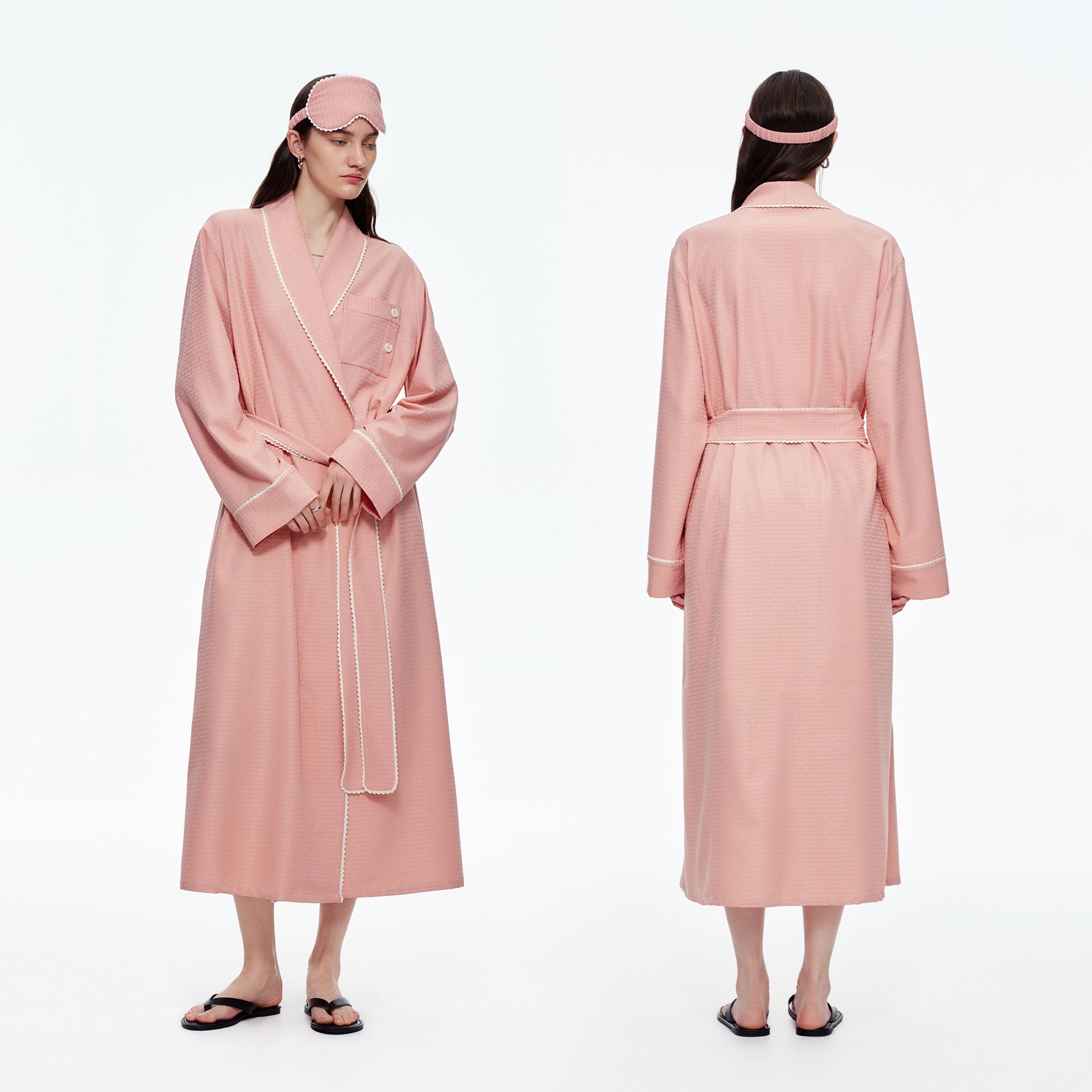 Stripe Waist-Tie Long Morning Robe | Soft Loungewear with Sleep Mask