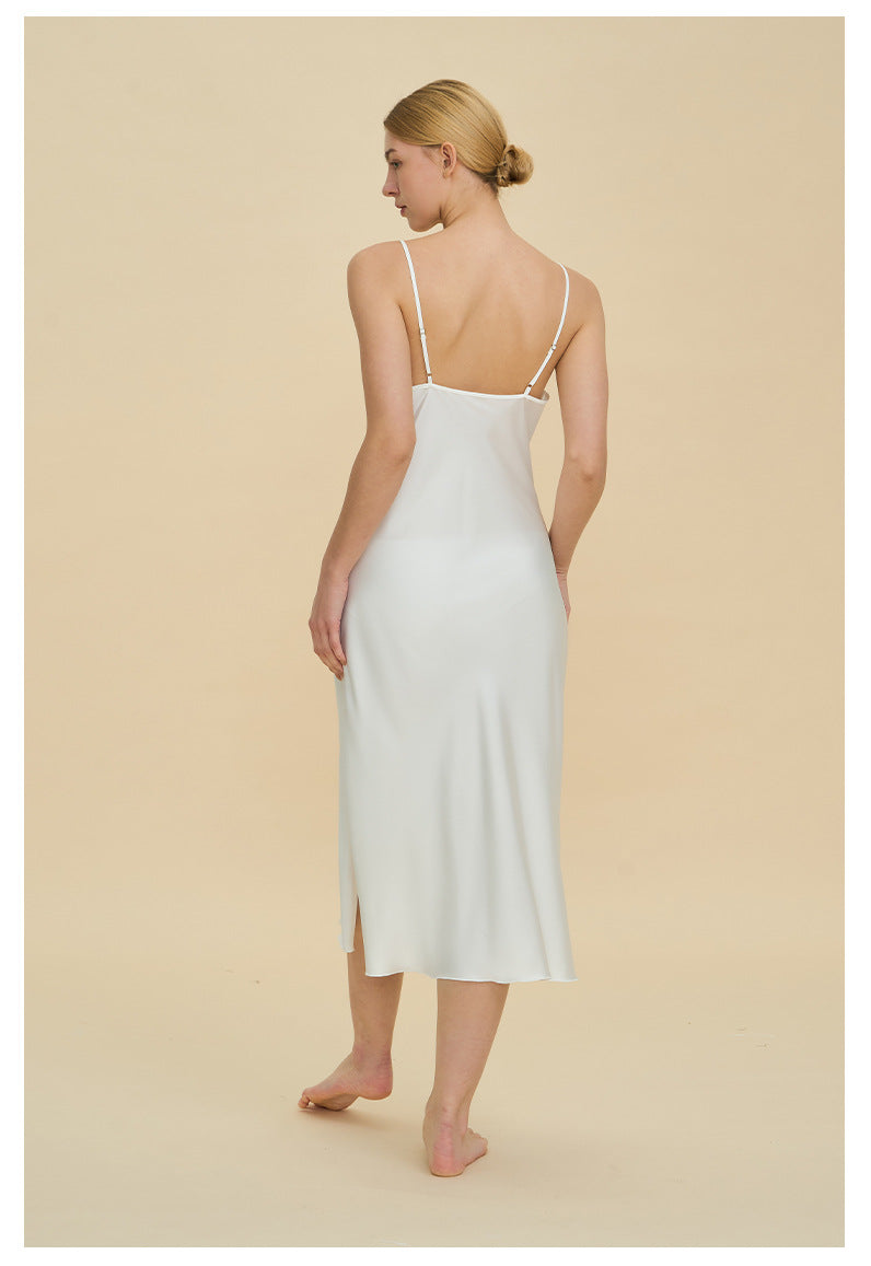Satin Chiffon Halter Neck Long Split Nightdress — High-End Sexy Sleepwear